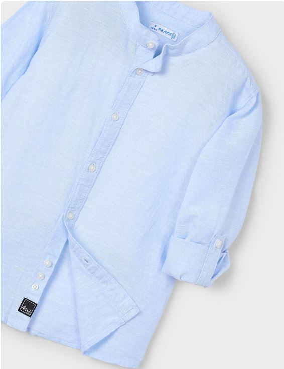 Camisa manga larga cuello mao lino niño