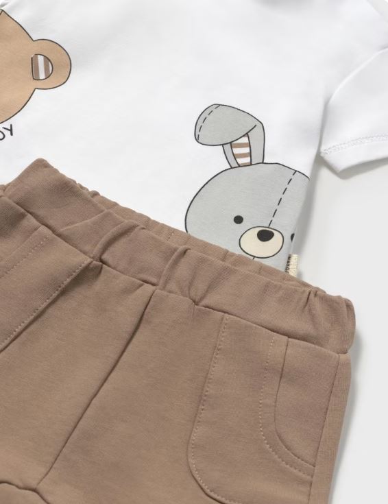 Conjunto pantalón corto y camiseta animales recién nacido