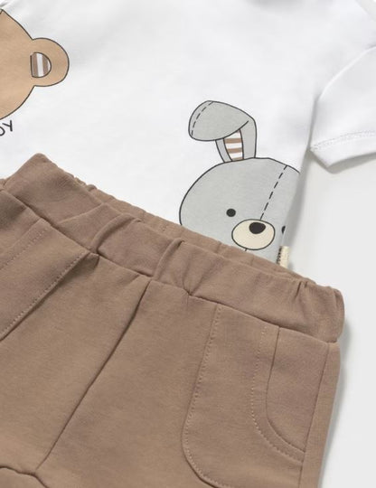 Conjunto pantalón corto y camiseta animales recién nacido