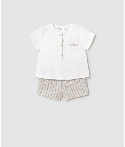 Conjunto pantalón corto y camisa con lino recién nacido