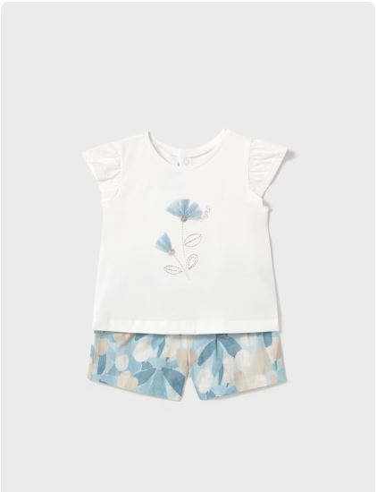 Conjunto pantalón corto floral y camiseta bebé niña