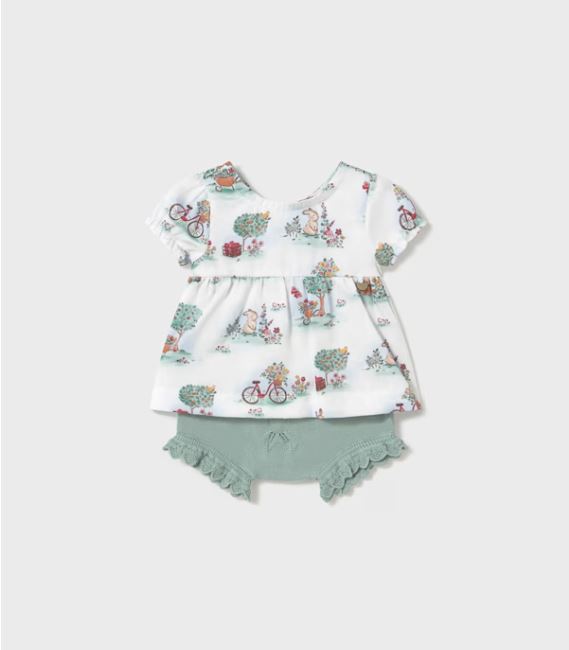 Conjunto cubrepañal tricot y camiseta recién nacida