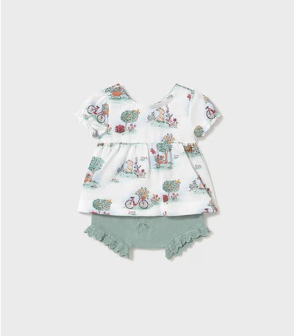 Conjunto cubrepañal tricot y camiseta recién nacida