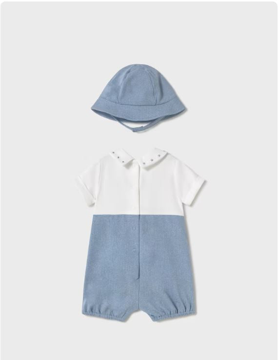 enterito peto simulado con gorro recién nacido