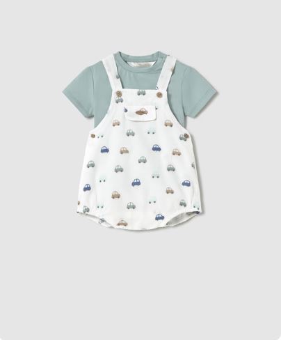 Conjunto peto bordado y camiseta recién nacido