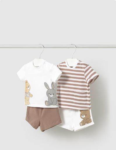 Conjunto 4 piezas pantalón corto recién nacido