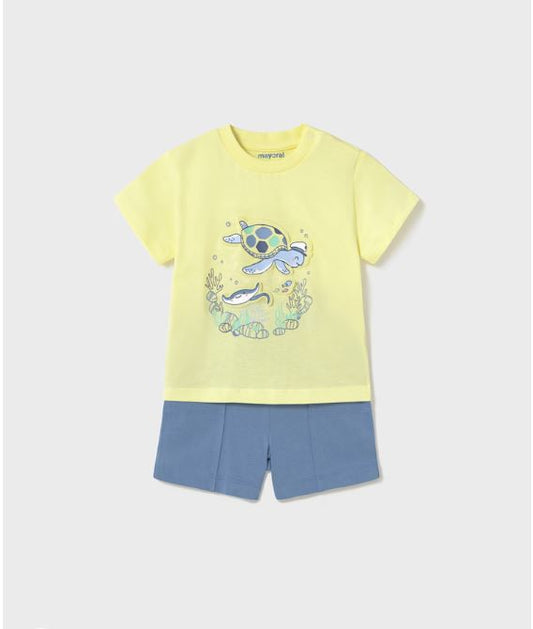 Conjunto bermuda y camiseta fondo marino bebé niño