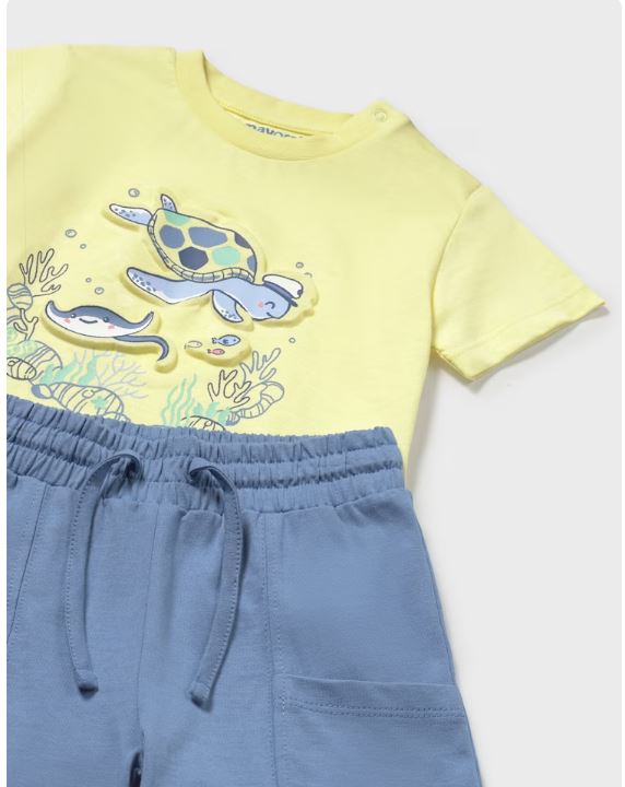 Conjunto bermuda y camiseta fondo marino bebé niño