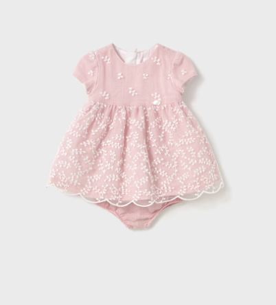 Vestido con cubrepañal tul bordado recién nacida
