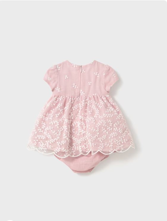 Vestido con cubrepañal tul bordado recién nacida