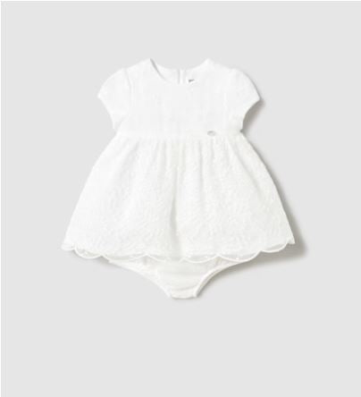 Vestido con cubrepañal tul bordado recién nacida