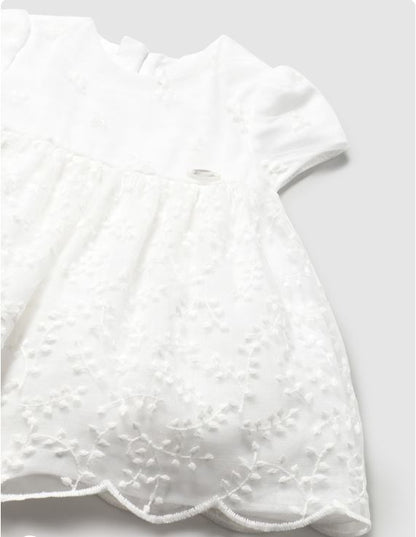 Vestido con cubrepañal tul bordado recién nacida