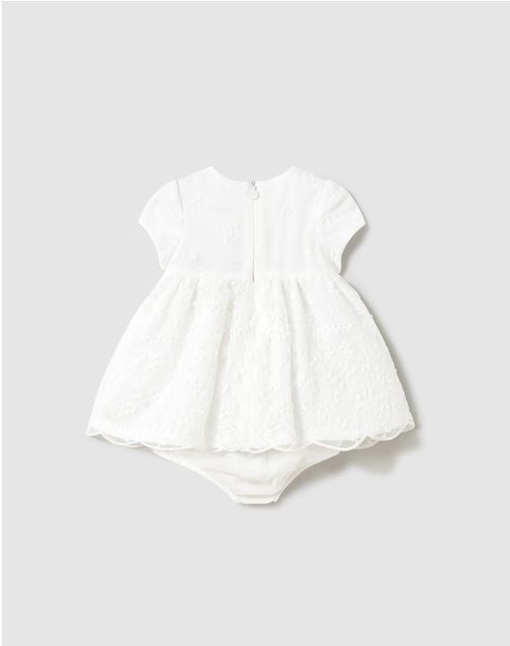Vestido con cubrepañal tul bordado recién nacida