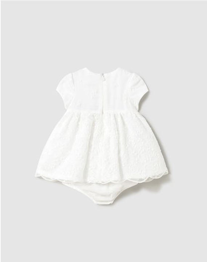Vestido con cubrepañal tul bordado recién nacida