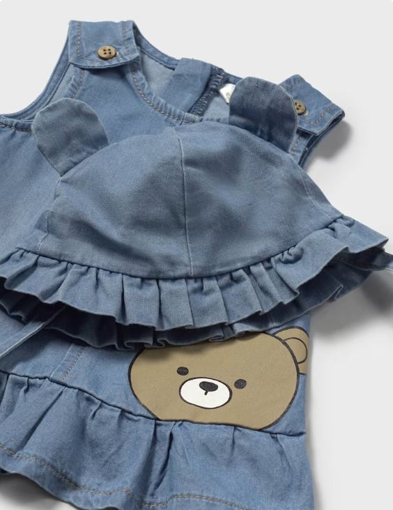 Vestido vaquero con gorro recién nacida