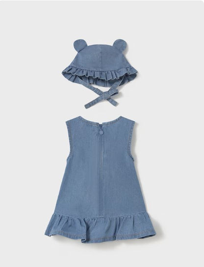 Vestido vaquero con gorro recién nacida