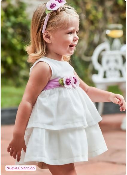 Vestido con fajín floral bebé niña