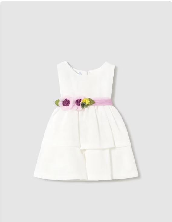 Vestido con fajín floral bebé niña
