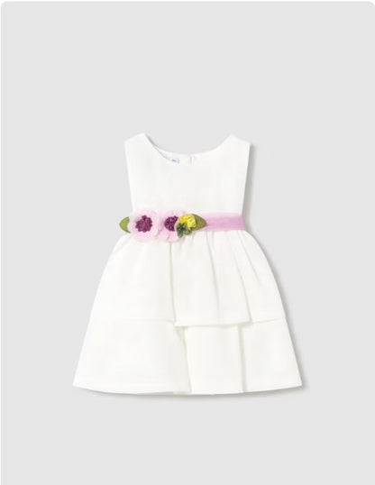 Vestido con fajín floral bebé niña