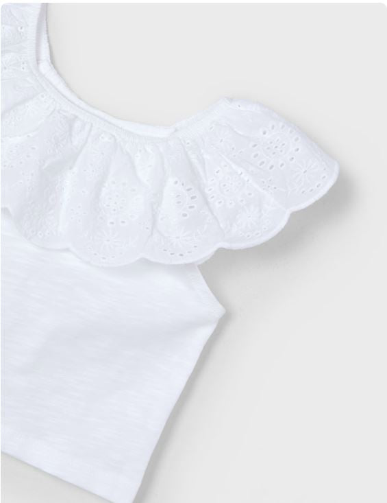 Camiseta volante perforado niña
