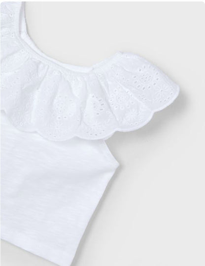 Camiseta volante perforado niña