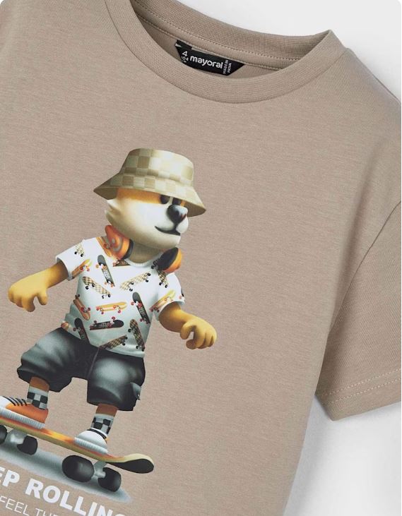 Camiseta animal monopatín niño