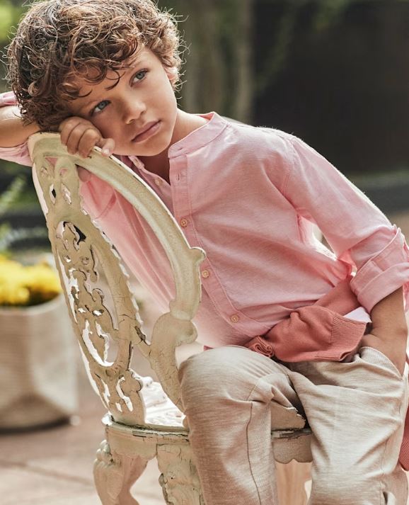 Camisa manga larga cuello mao  lino niño