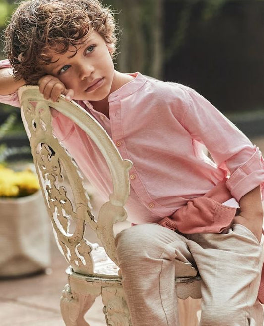 Camisa manga larga cuello mao  lino niño