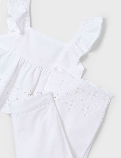 Conjunto pantalón y top perforados niña