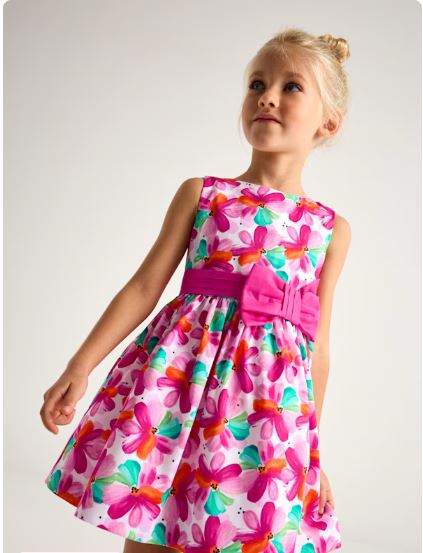 Vestido estampado lazo cintura niña