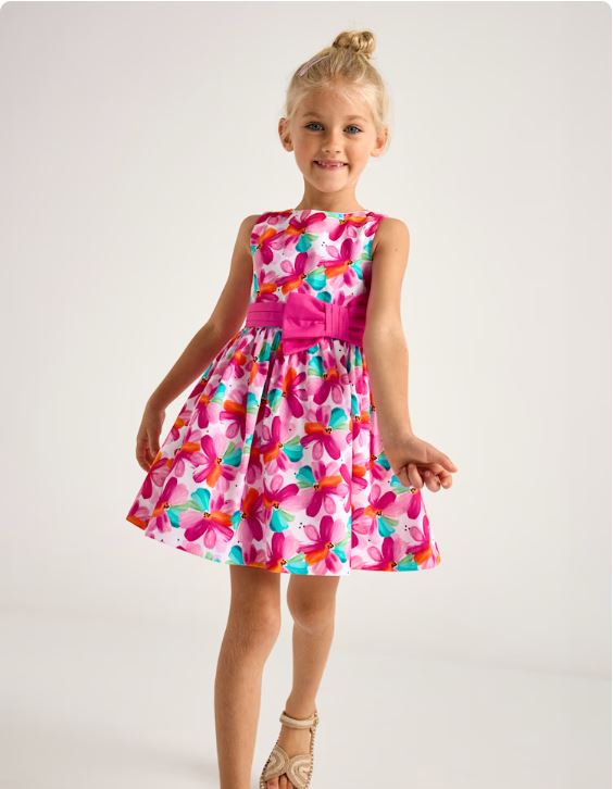 Vestido estampado lazo cintura niña