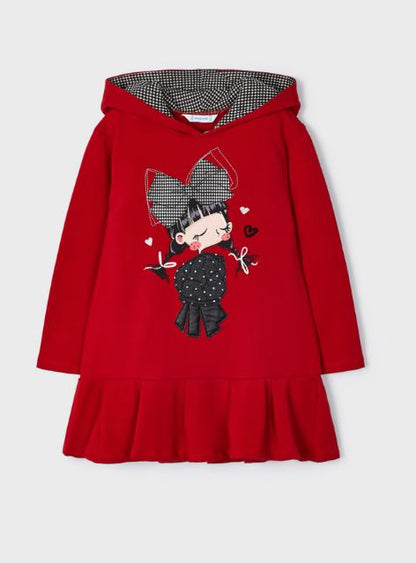 Vestido frenela con aplicacion de muñequita niña