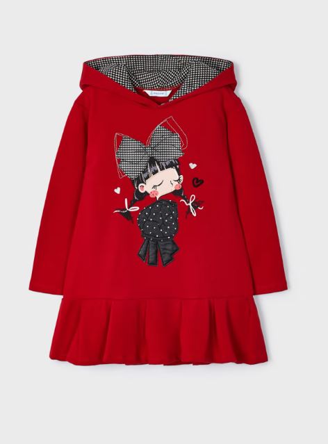 Vestido frenela con aplicacion de muñequita niña