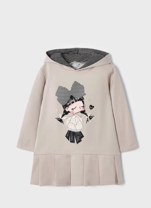Vestido frenela con aplicacion de muñequita niña