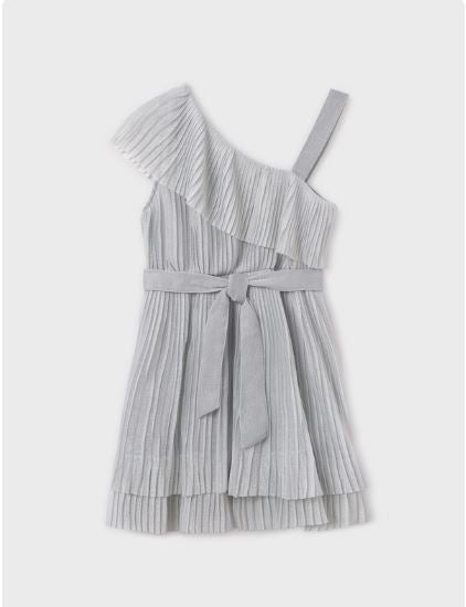 Vestido asimétrico plisado chica