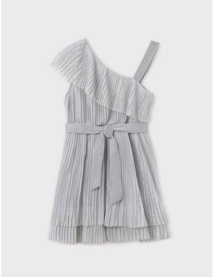 Vestido asimétrico plisado chica